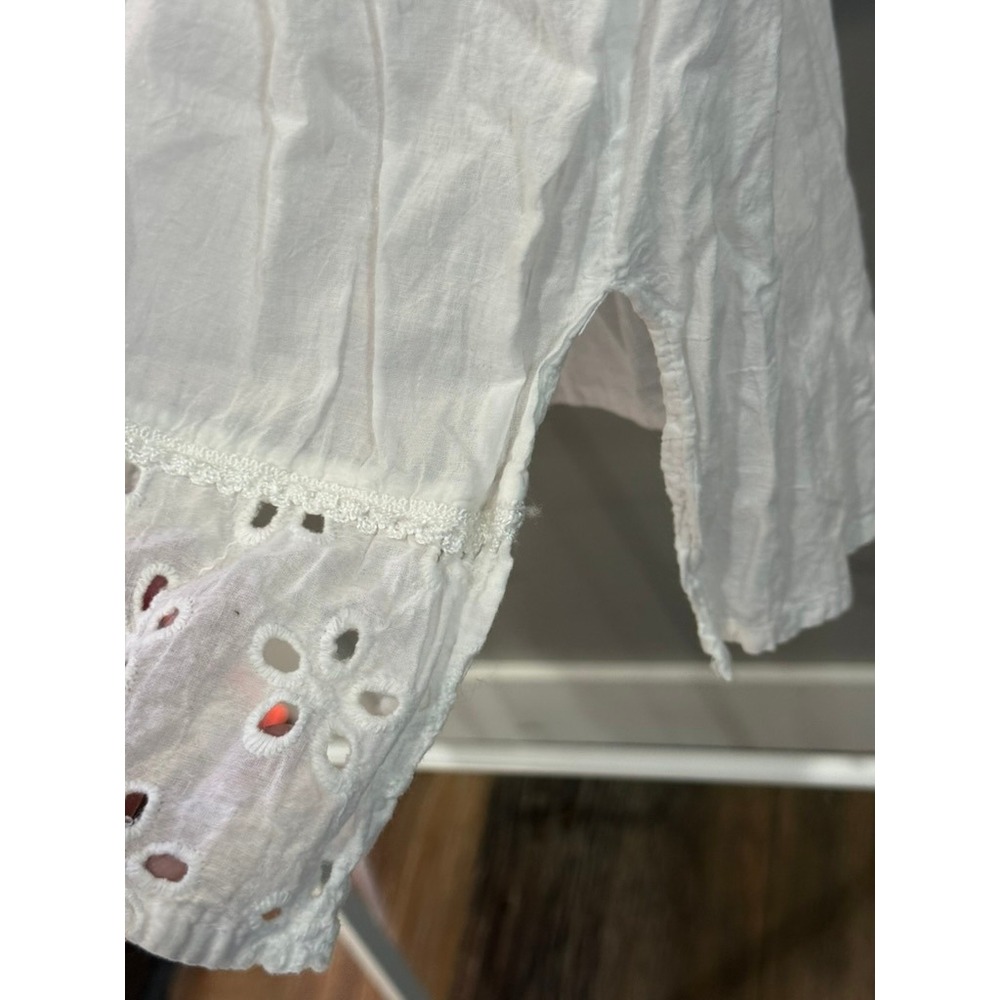 SRFashion White Cotton Eyelet Cold Shoulder Tunic M Boho Embroidered Cottagecore - Picture 6 of 8